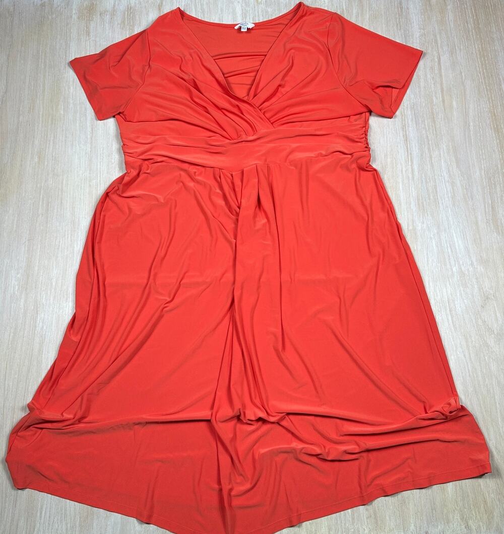 Joanna Hope Surplice Neck Empire Waist Short Sleeve Stretch Midi Dress Plus 22